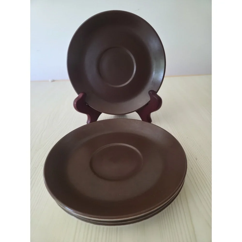 WOOD & SONS WELLESLEY BURSLEM ENGLAND Brown Saucers Set of 4